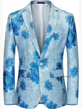 Men's Floral Paisley Blazer Notched Lapel Formal Casual Jacket Polyester Blend